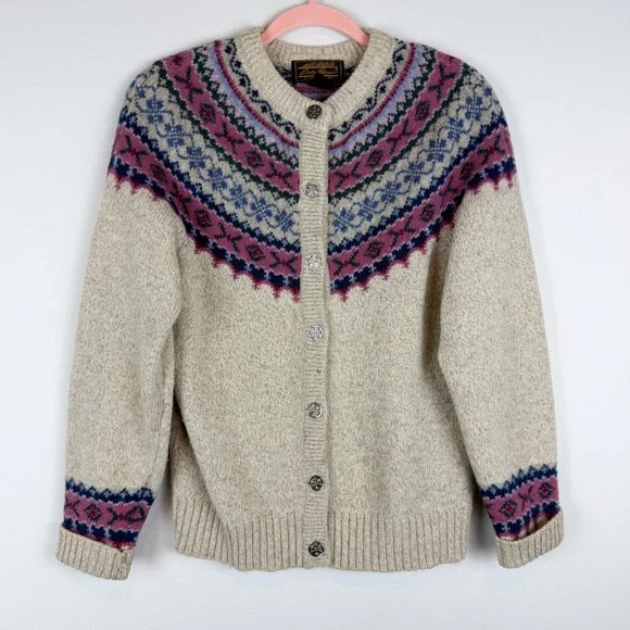 (2) Bundle Vintage Eddie Bauer Wool Fair Isle Cardigan Sweater Size Medium - Picture 3 of 15